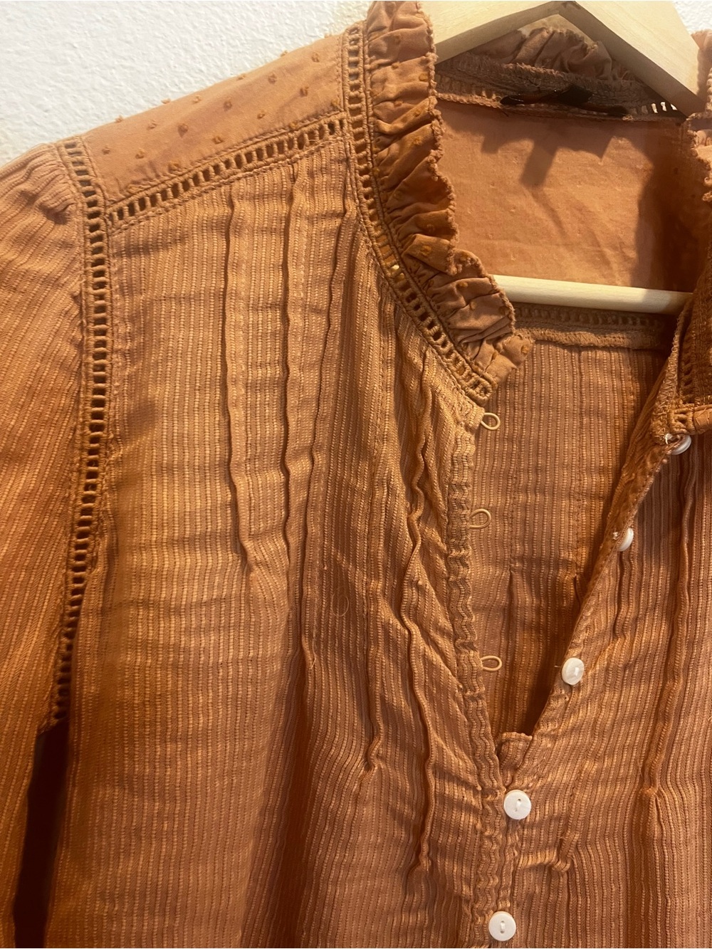 Quince Rust Button-Front Ruffled Dress Shirt - Picture 2 of 7